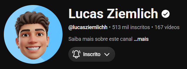 Canal Lucas Ziemlich no YouTube com 513 mil inscritos
