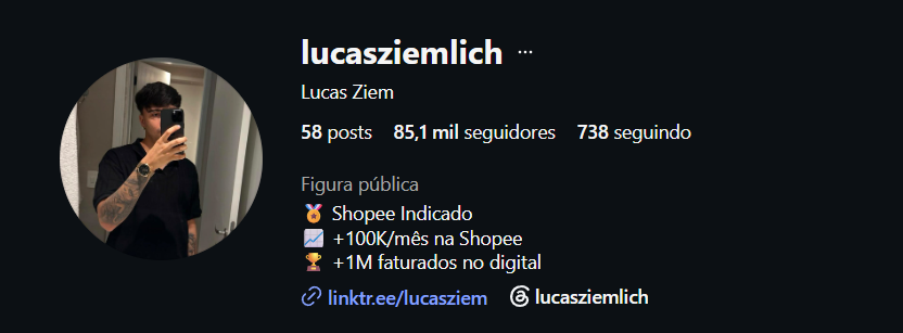 Perfil no Instagram com 85,1 mil seguidores