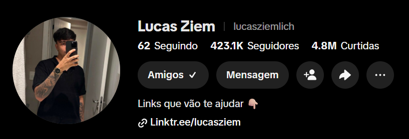 Perfil no TikTok com 423,1 mil seguidores